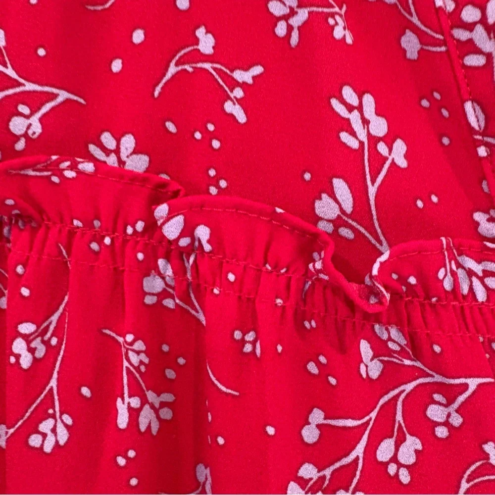 The Pioneer Woman Micro Ruffle Tiered Tunic S P2P 18-19” red w/blue floral boho - Picture 5 of 13